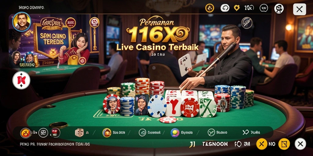 Screenshot 116X menampilkan dealer live dan gameplay seru.