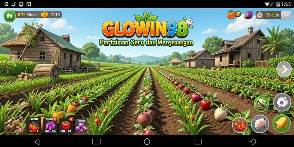 Tangkapan layar gameplay GLOWIN88 menunjukkan aktivitas pertanian yang seru.