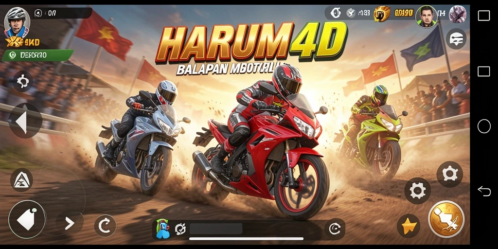 Screenshot gameplay <strong>HARUM4D</strong> menunjukkan balapan motor yang intens dan mendebarkan.