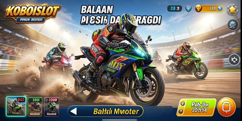 Tampilan gameplay KOBOISLOT yang mendebarkan saat balapan motor.