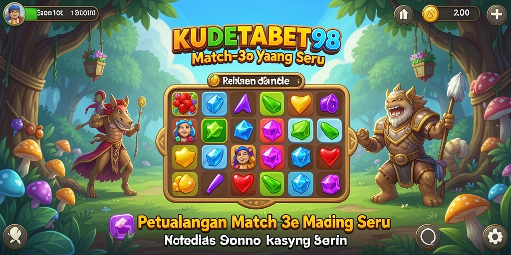 Gameplay seru dari KUDETABET98 dengan permata berwarna-warni yang harus dicocokkan.