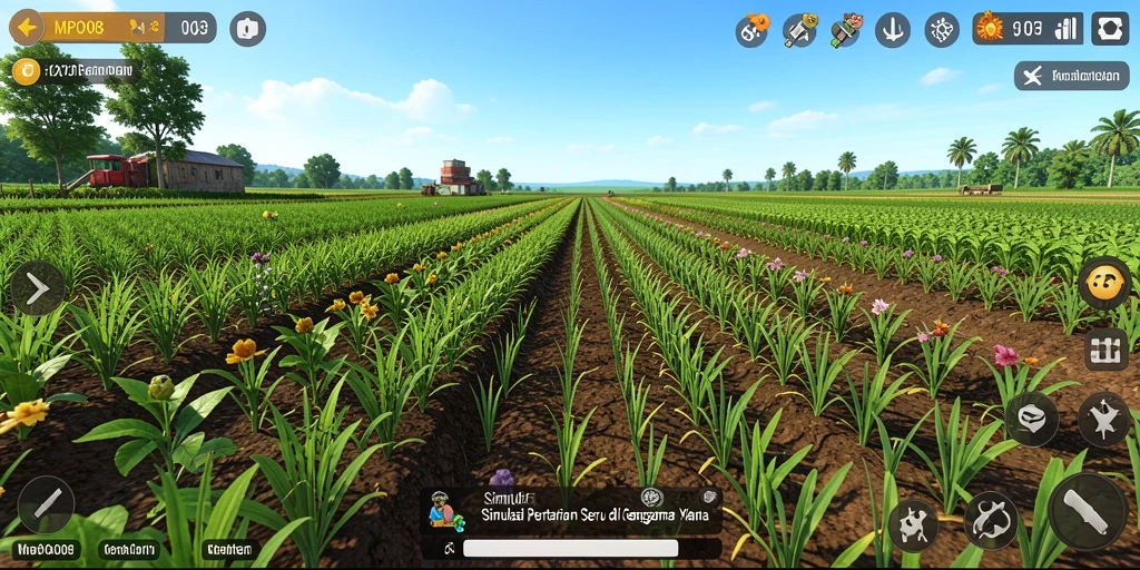 Screenshot MPO08 menunjukkan kebun yang luas dengan berbagai tanaman hijau.