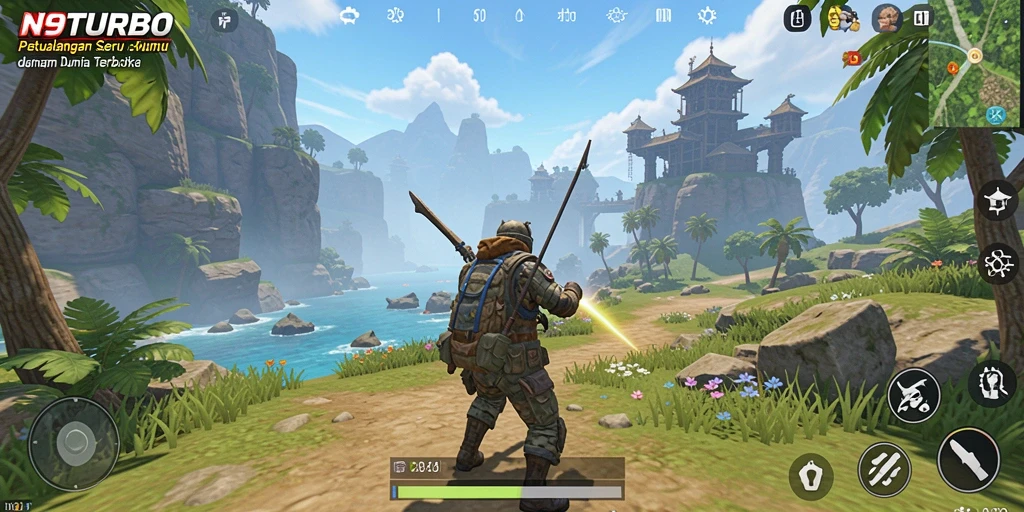 Tampilan gameplay N9TURBO yang menakjubkan dalam dunia terbuka.