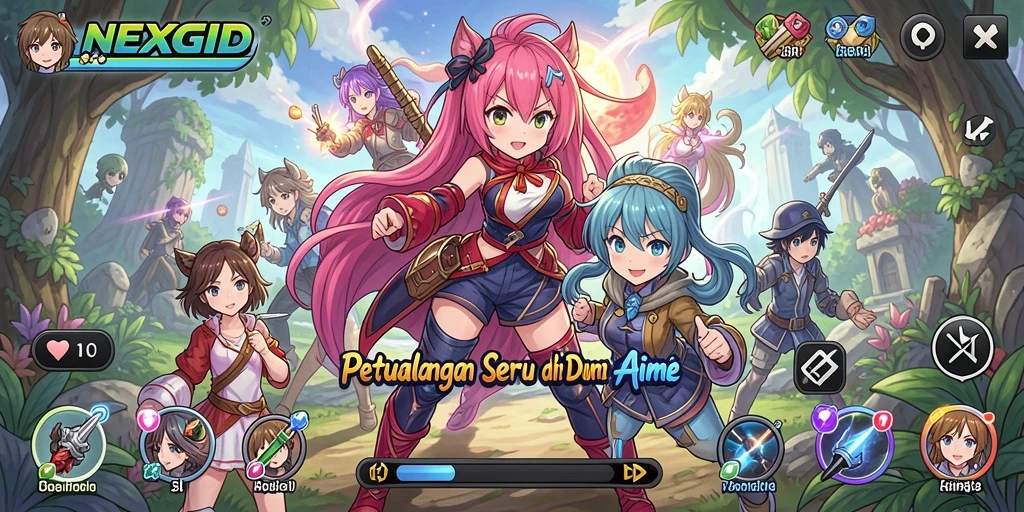 Tampilan gameplay NEXGID yang penuh aksi dan warna.