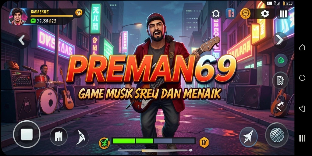 Tampilan menarik dari gameplay PREMAN69 yang menampilkan berbagai lagu.