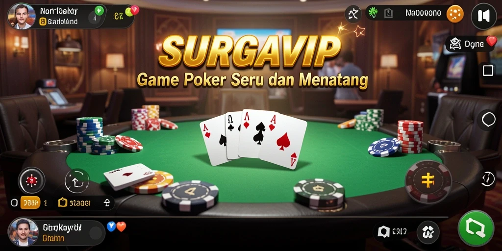 Screenshot gameplay SURGAVIP menunjukkan aksi seru Poker yang menegangkan.