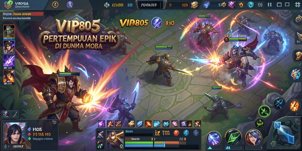 Tampilan gameplay MOBA yang mendebarkan dengan aksi pertempuran intens.